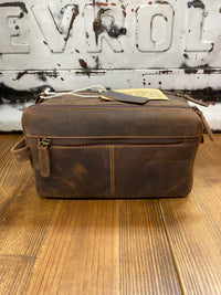Thumbnail for Brown Leather Double Zipper Medium Toiletry Bag