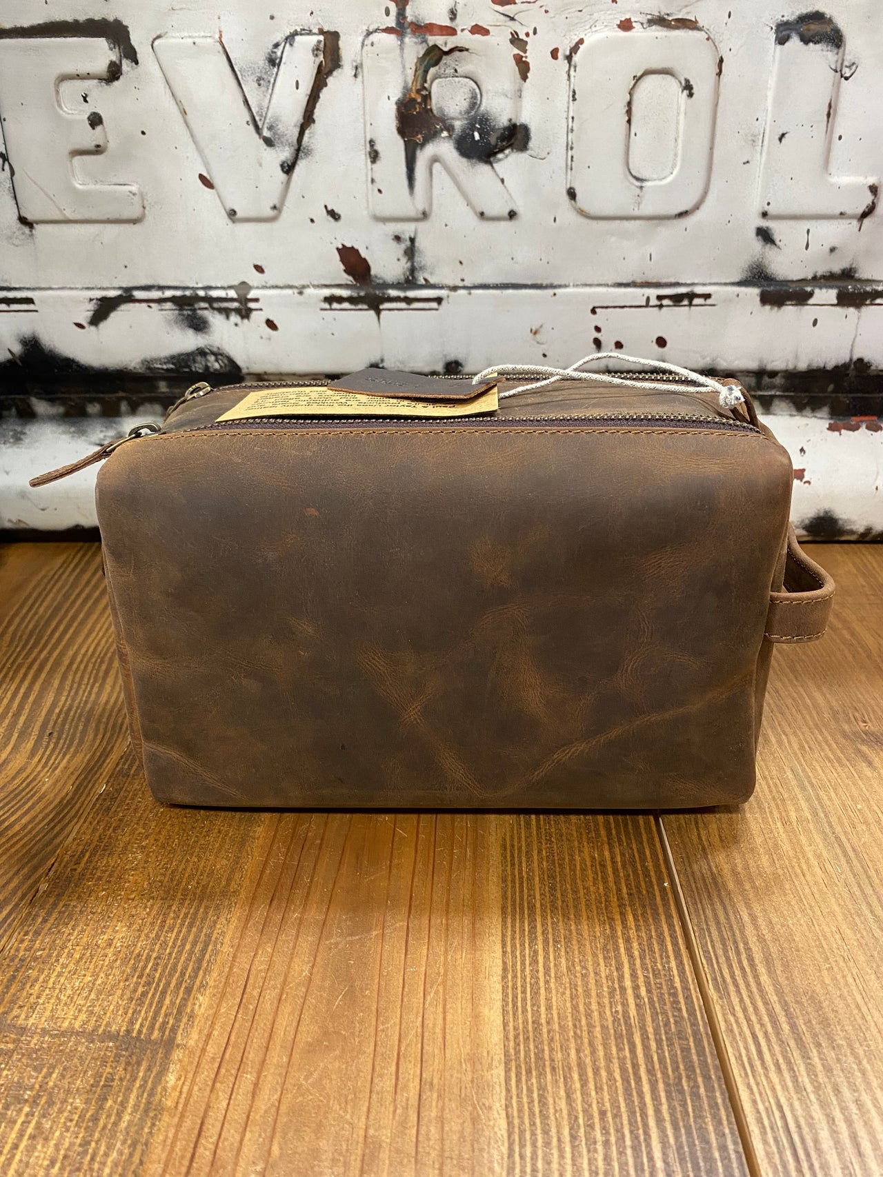 Brown Leather Double Zipper Medium Toiletry Bag