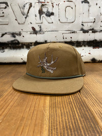 Thumbnail for Speckle Bellies Antler Rope Tobacco Color Cap featuring a rustic antler rope design on a 100% cotton base in a earthy tobacco color. Crafted with durable 550 Paracord, mid-crown style, and an adjustable snapback closure for a versatile and stylish outdoor accessory. One Size Fits Most.