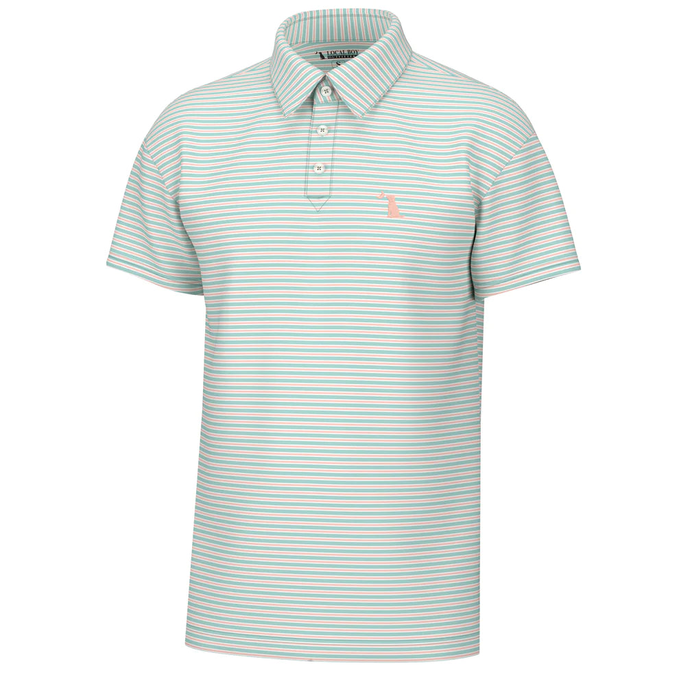 Teal & Coral Thick Striped Surfside Polo