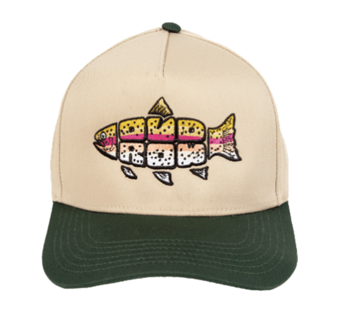 Trout first with Old Row written in the center on a Otto Ivory Green hat