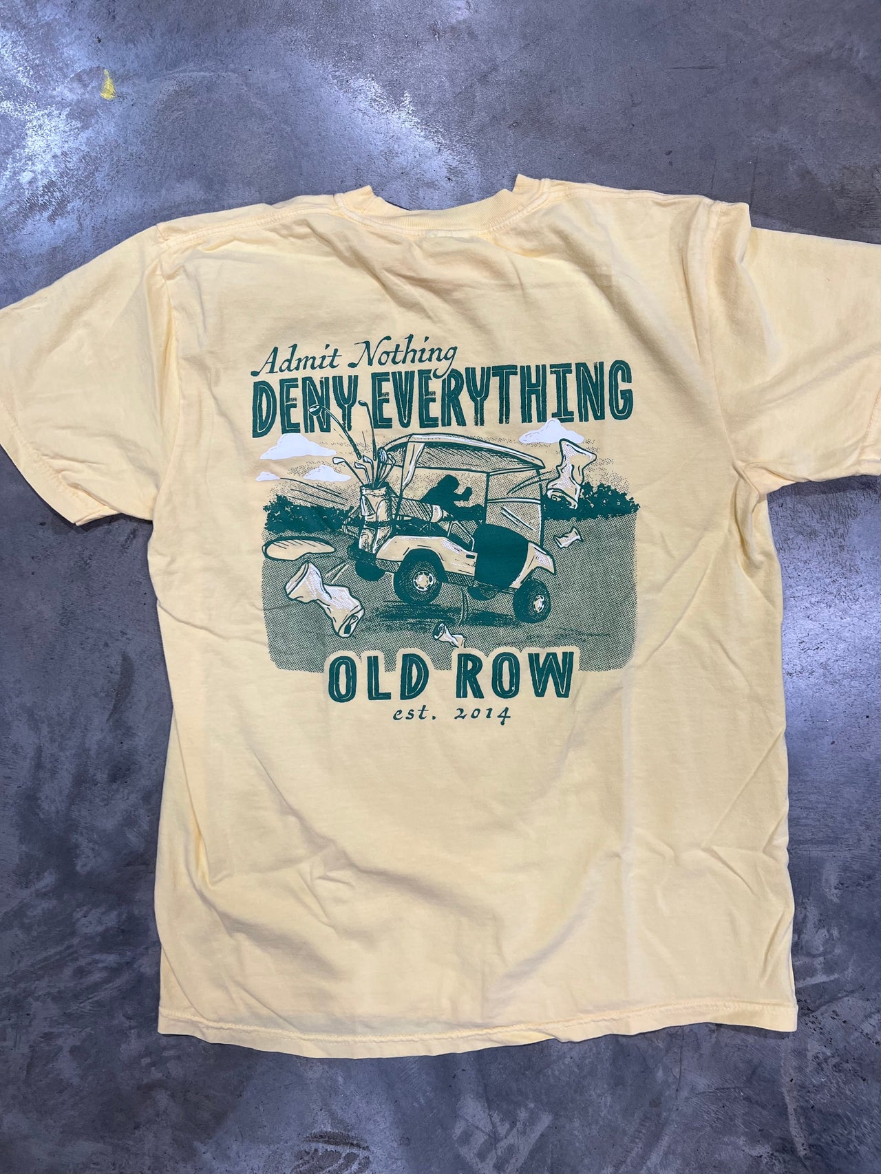 Old Row Golf Cart Optional Short Sleeve T-Shirt. Man drinking on the golf course.