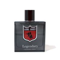 Thumbnail for A 3.4 fl oz glass bottle of Legendary by Lane Frost Brand fragrance. The scent is a fresh and clean blend with masculine undertones of leather and cedarwood. Top notes include Cashmere Woods, Grapefruit, and Bergamot, mid notes of Lavender and Cardamom, and dry notes of Cedarwood, Sandalwood, Oakmoss, and White Musk. Ideal for exuding confidence with 2-3 sprays, capturing the spirit of Lane Frost's ring presence.
