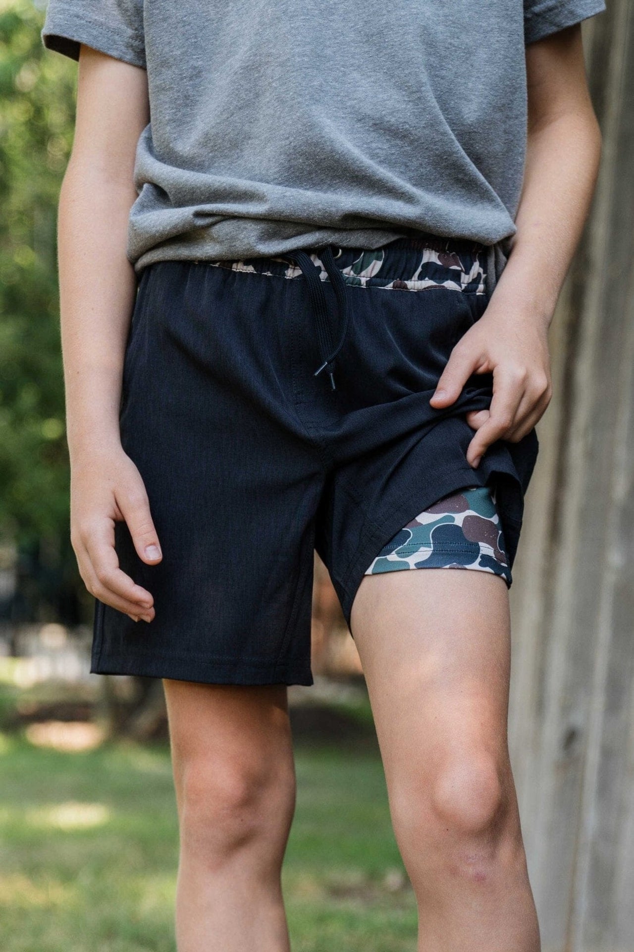 Youth - Black Athletic Short - Throwback Camo Liner