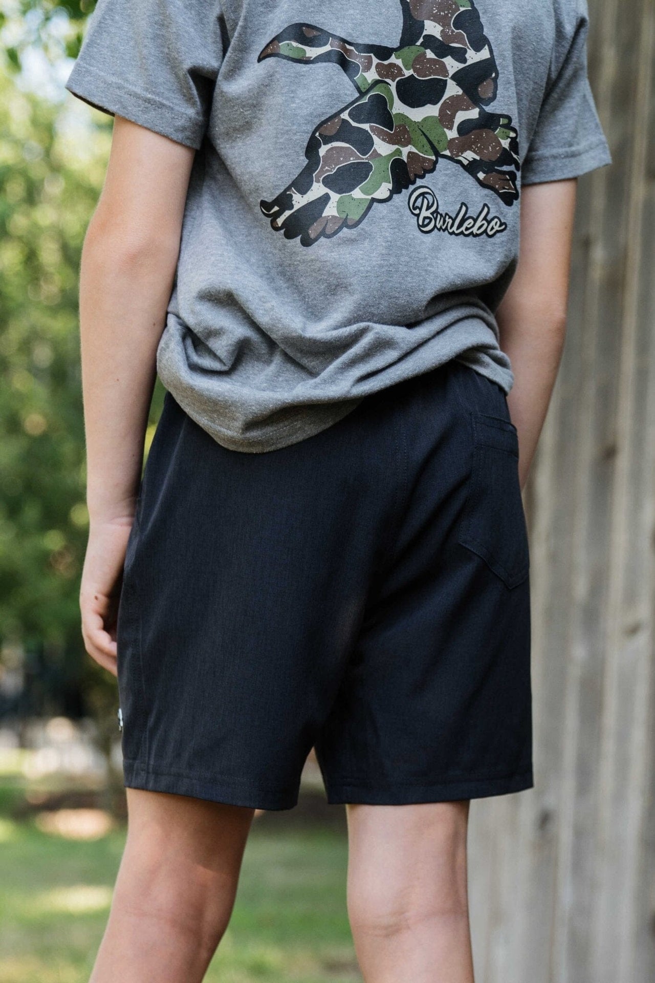 Youth - Black Athletic Short - Throwback Camo Liner