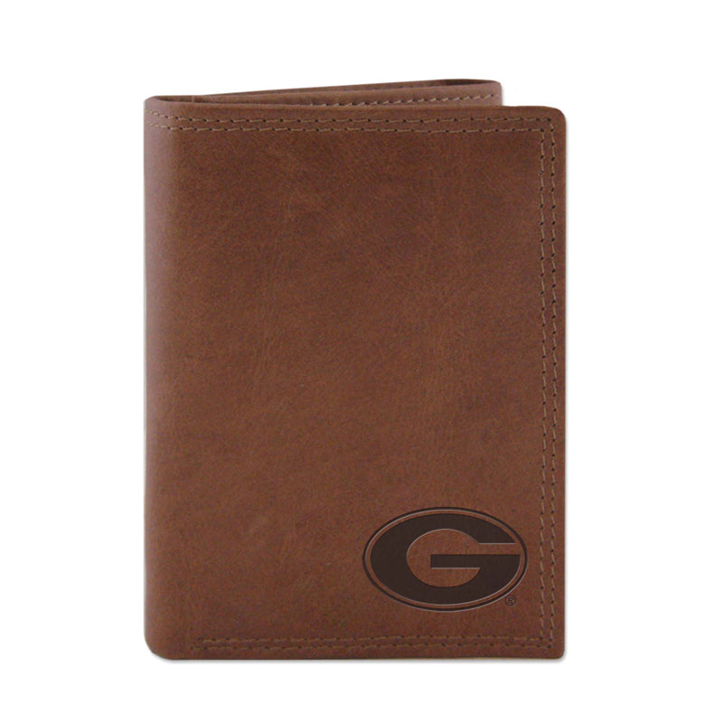 Tan Embossed Leather Trifold Wallet - UGA
