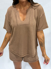 Thumbnail for Textured Split-Neck Top – Mocha