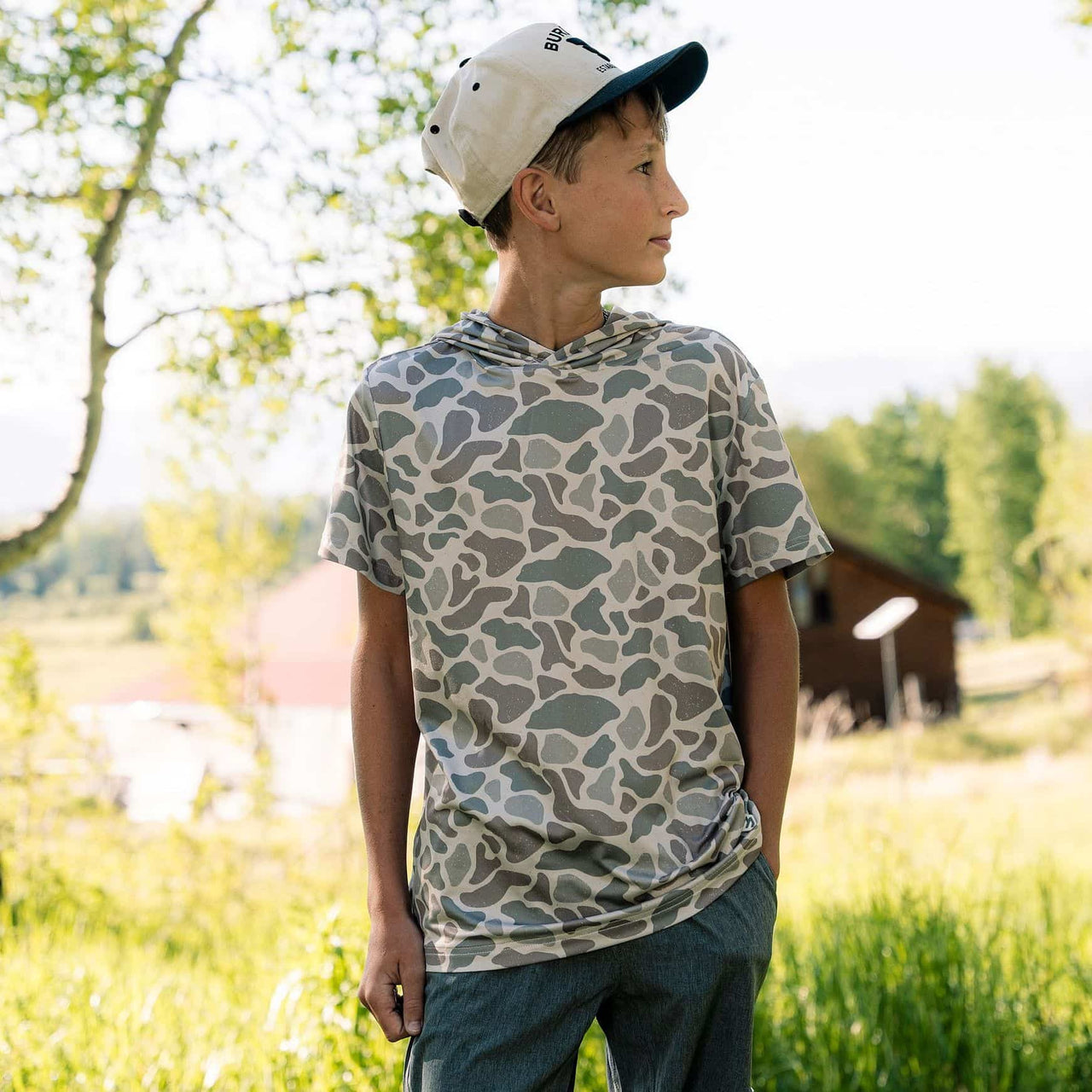 Youth Short Sleeve Performance Hoodie - Classic Deer Camo