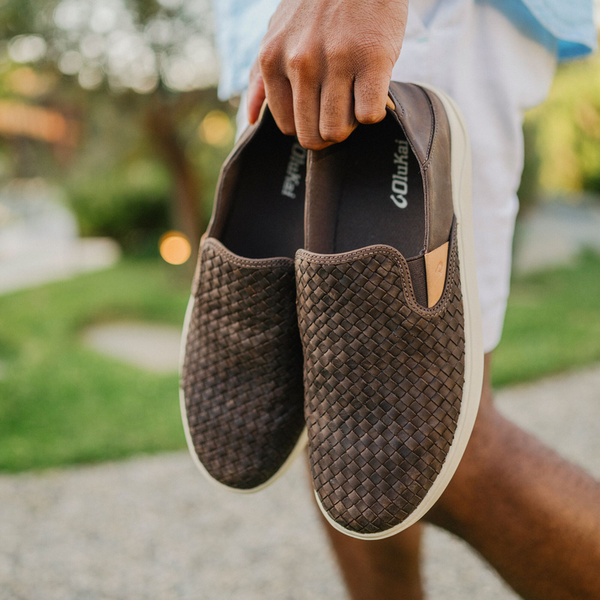 Men's Lae'ahi Lauhala Woven Leather Shoes - Dark Java – Home Bound