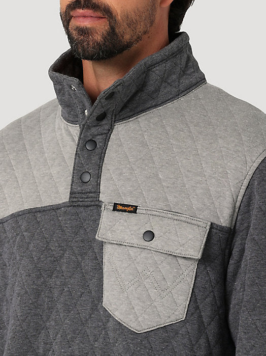 Men's Wrangler Quarter Snaps Quilted Pullover Jacket in Caviar
