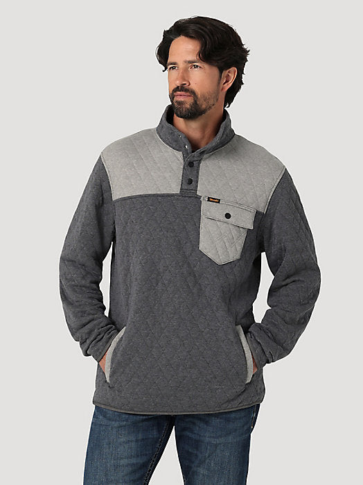 Men's Wrangler Quarter Snaps Quilted Pullover Jacket in Caviar