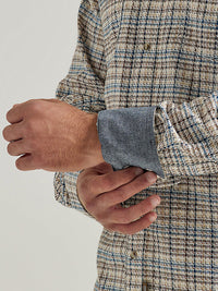 Thumbnail for Men's Wrangler Retro® Premium Long Sleeve Western Snap Plaid Shirt in Greige Haze