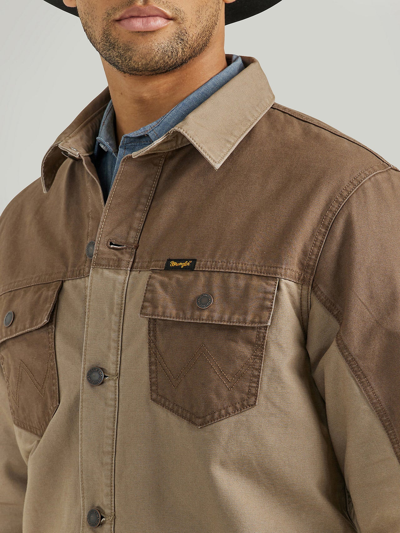 Wrangler Mixed Canvas Chore Jacket - Sandstone