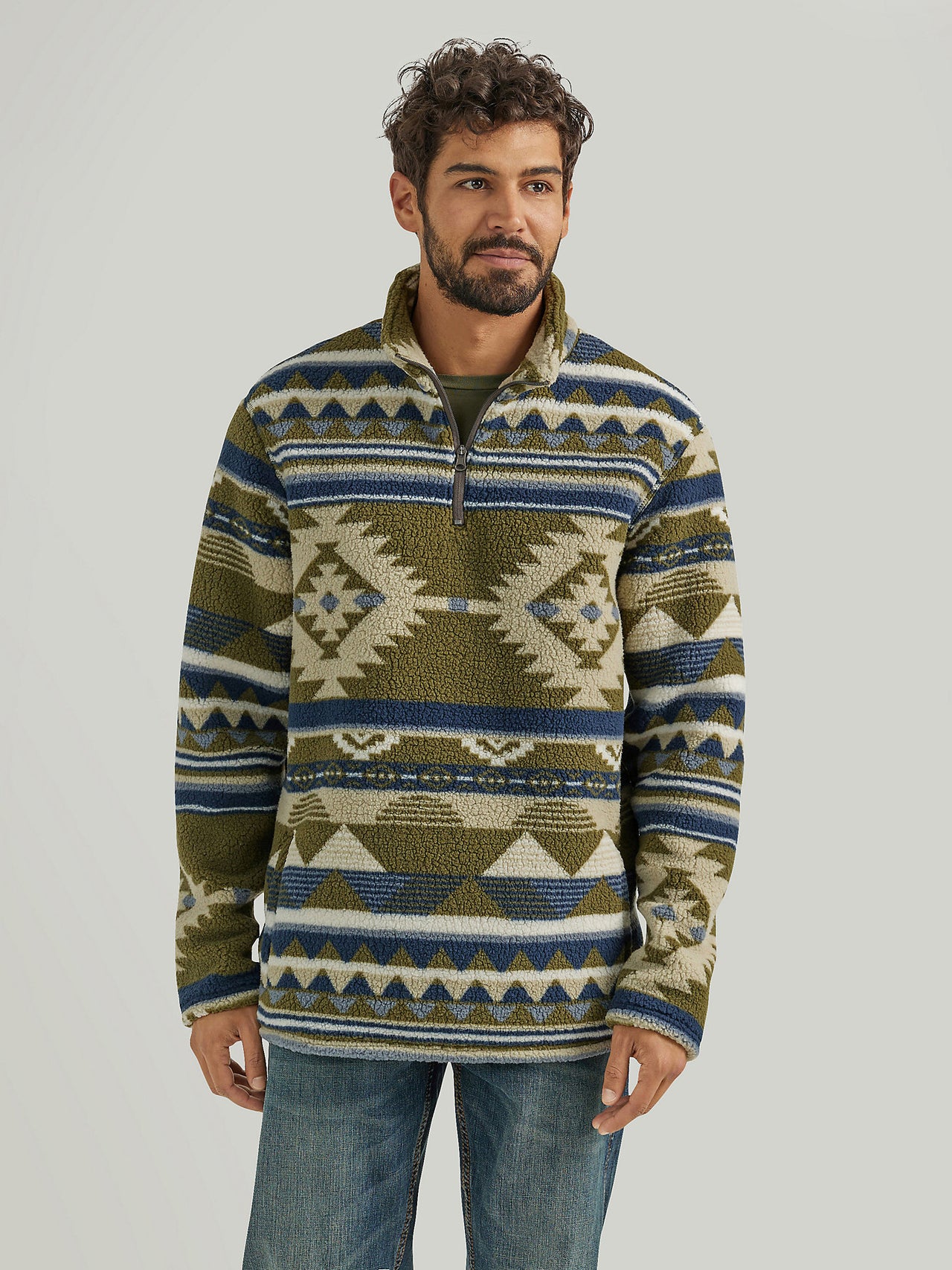 Wrangler Heavyweight Quarter Zip Sherpa Pullover - Alpine