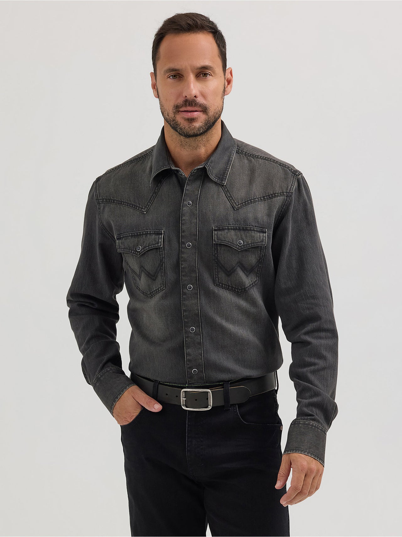 Retro Premium Western Pearl Snap LS Shirt - Washed Black