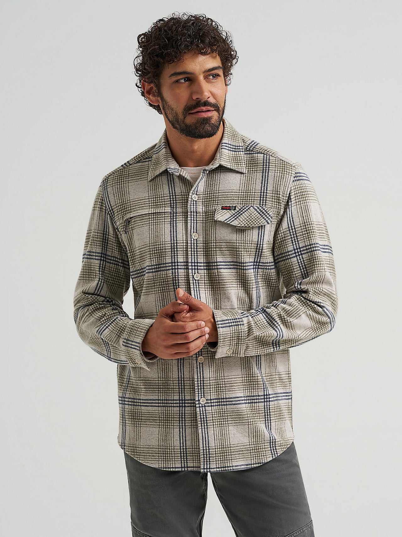 Wrangler ATG Campsite LS Button Down - Stone