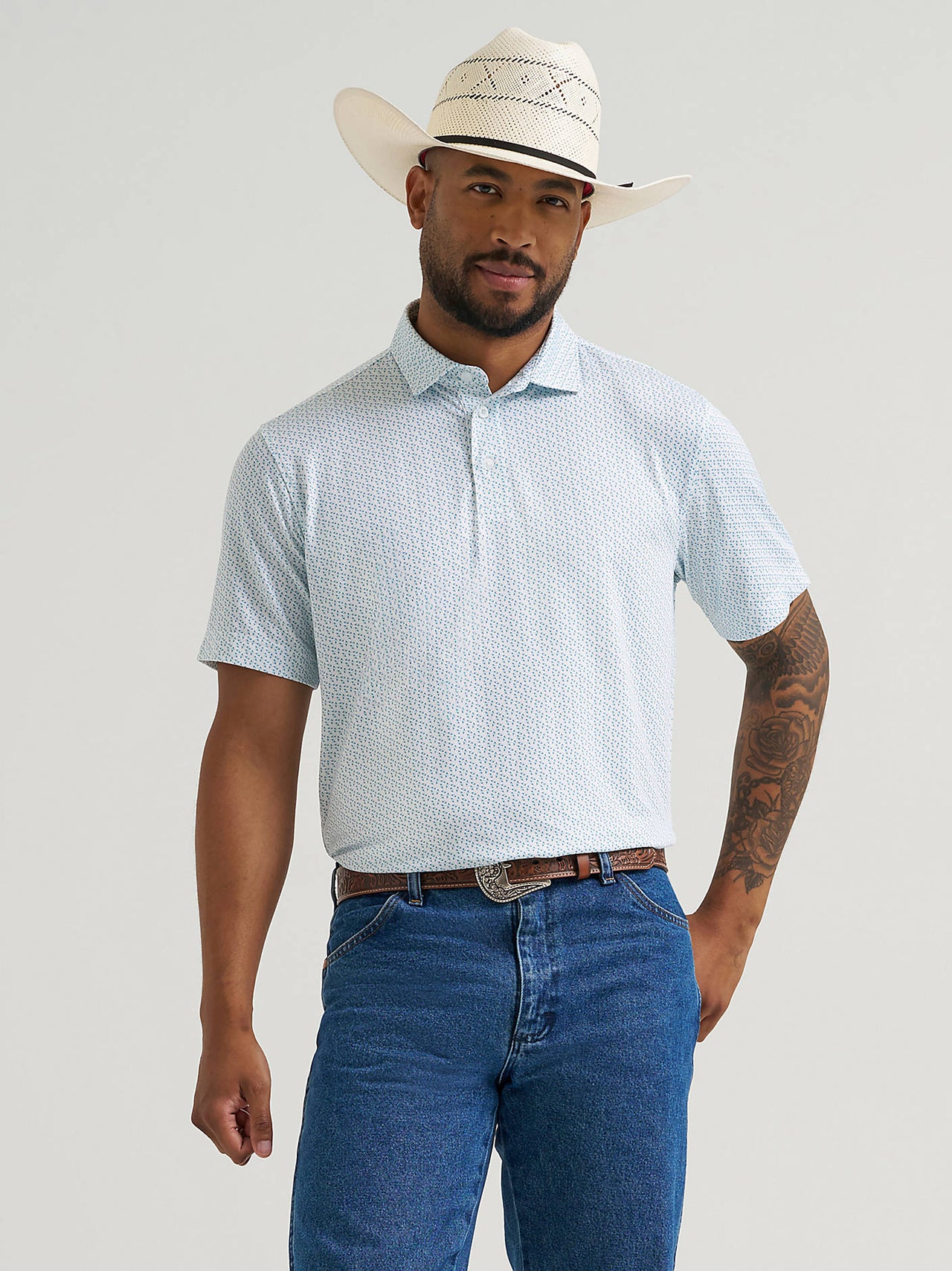 Wrangler Men`s Performance Daphne Print Classic Fit Polo