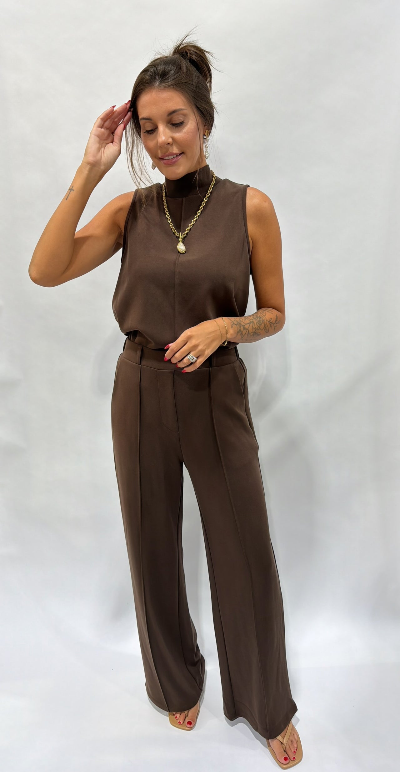 Buttery Soft Brushed Modal Pintuck Elastic Waist Pant - Espresso