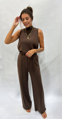Thumbnail for Buttery Soft Brushed Modal Pintuck Elastic Waist Pant - Espresso