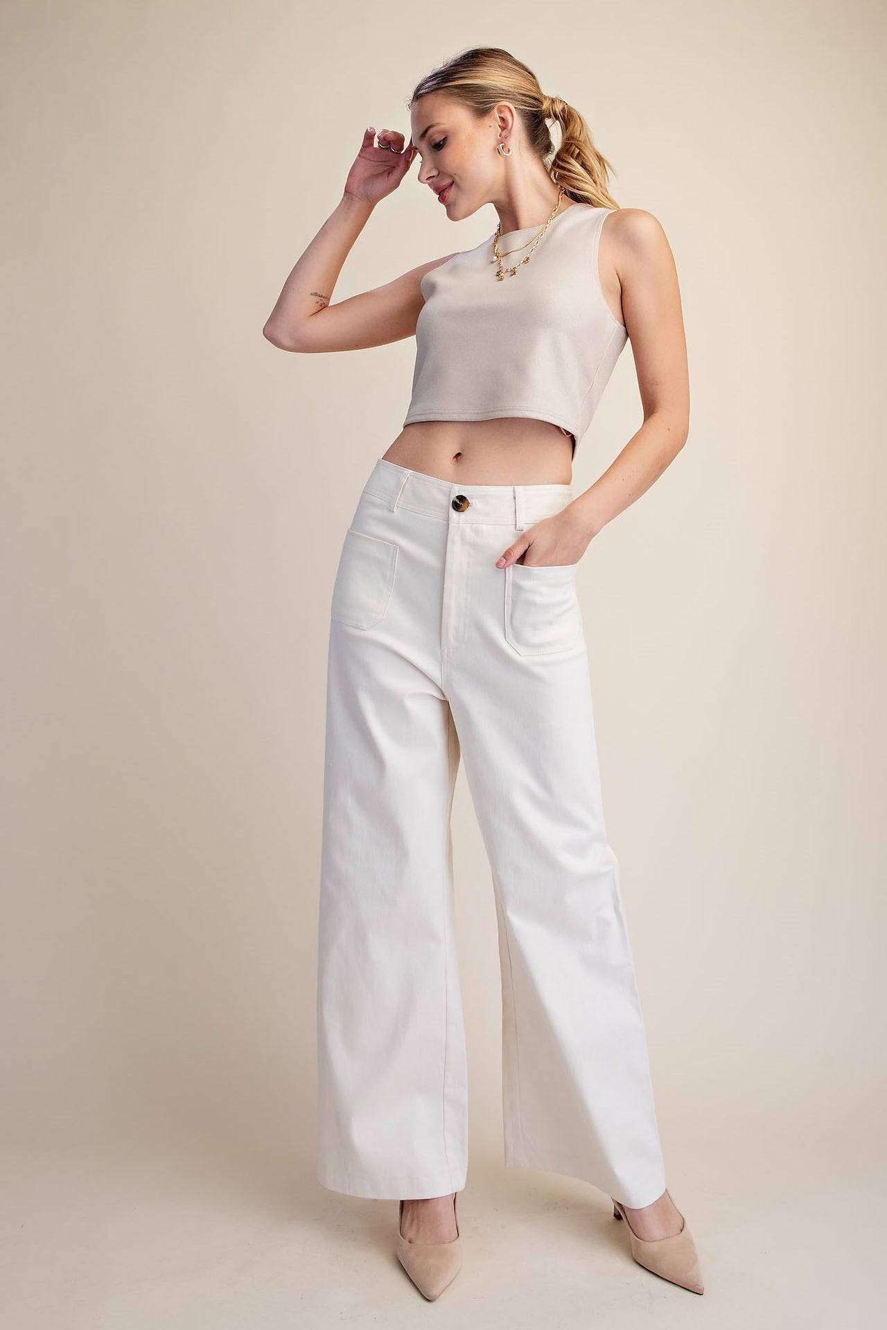 The Harper High-Rise Wide-Leg Pants – Ivory