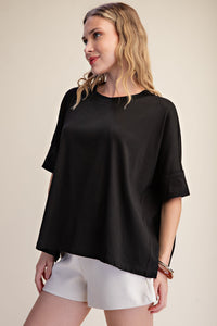 Thumbnail for The Collins Oversized Cuff-Sleeve Top – Black