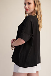 Thumbnail for The Collins Oversized Cuff-Sleeve Top – Black