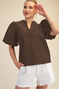 Thumbnail for The Audrey Textured Puff-Sleeve Blouse – Brown
