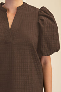 Thumbnail for The Audrey Textured Puff-Sleeve Blouse – Brown