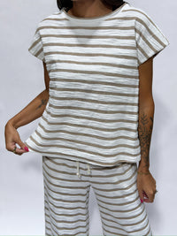 Thumbnail for Textured Stripe Knit Top – Khaki