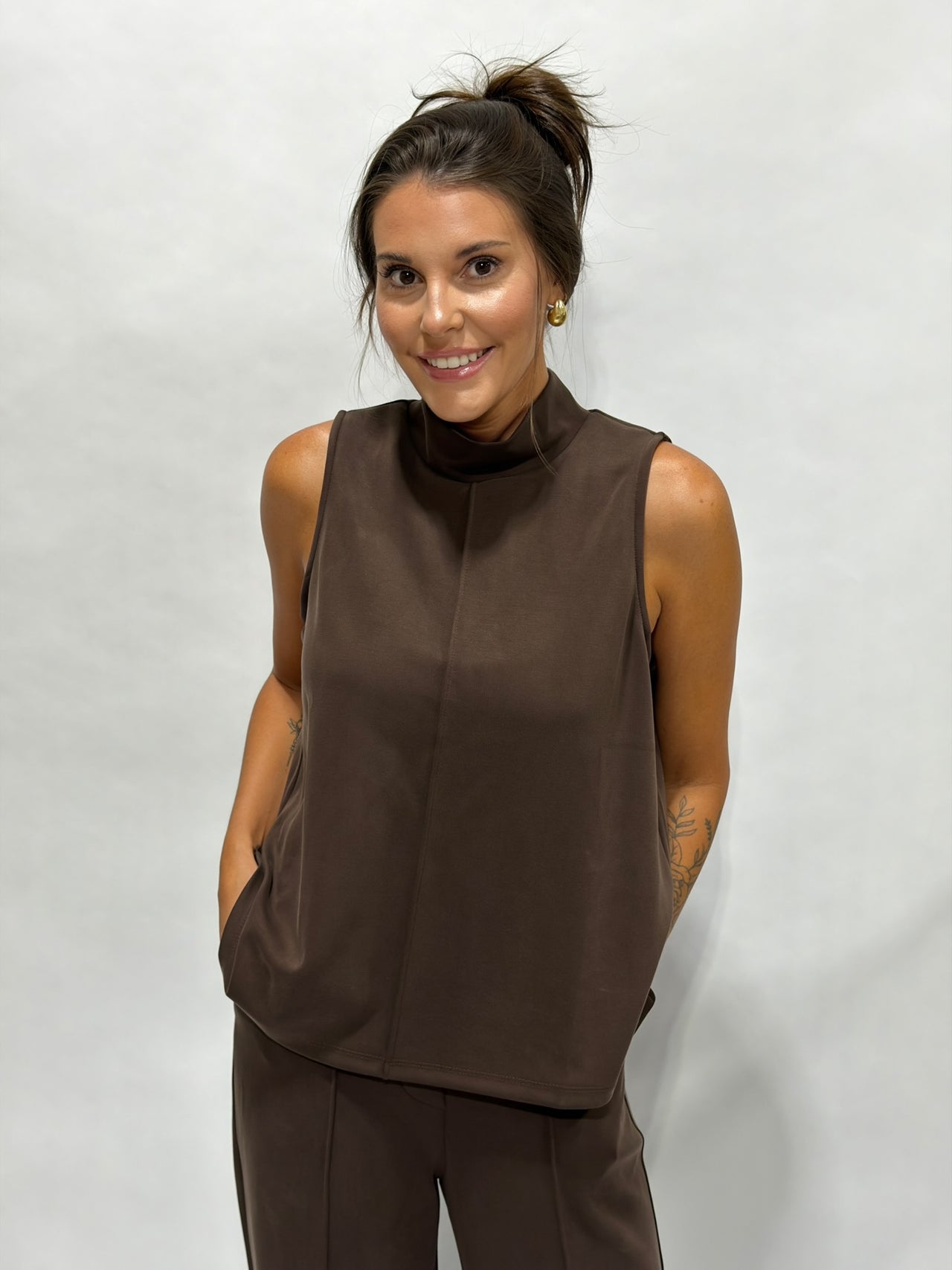 Buttery Soft Brushed Modal Pintuck A-Line Tank - Espresso