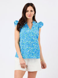 Thumbnail for Mary Square Leigh Top – Meadow Line Blue