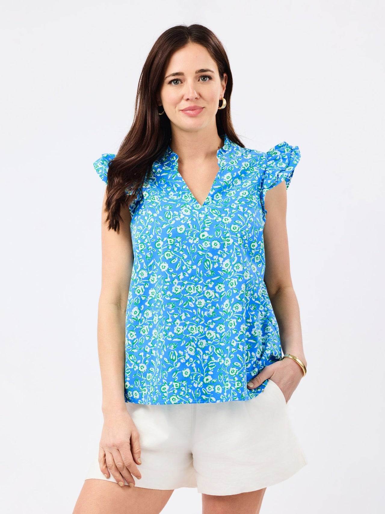 Mary Square Leigh Top – Meadow Line Blue