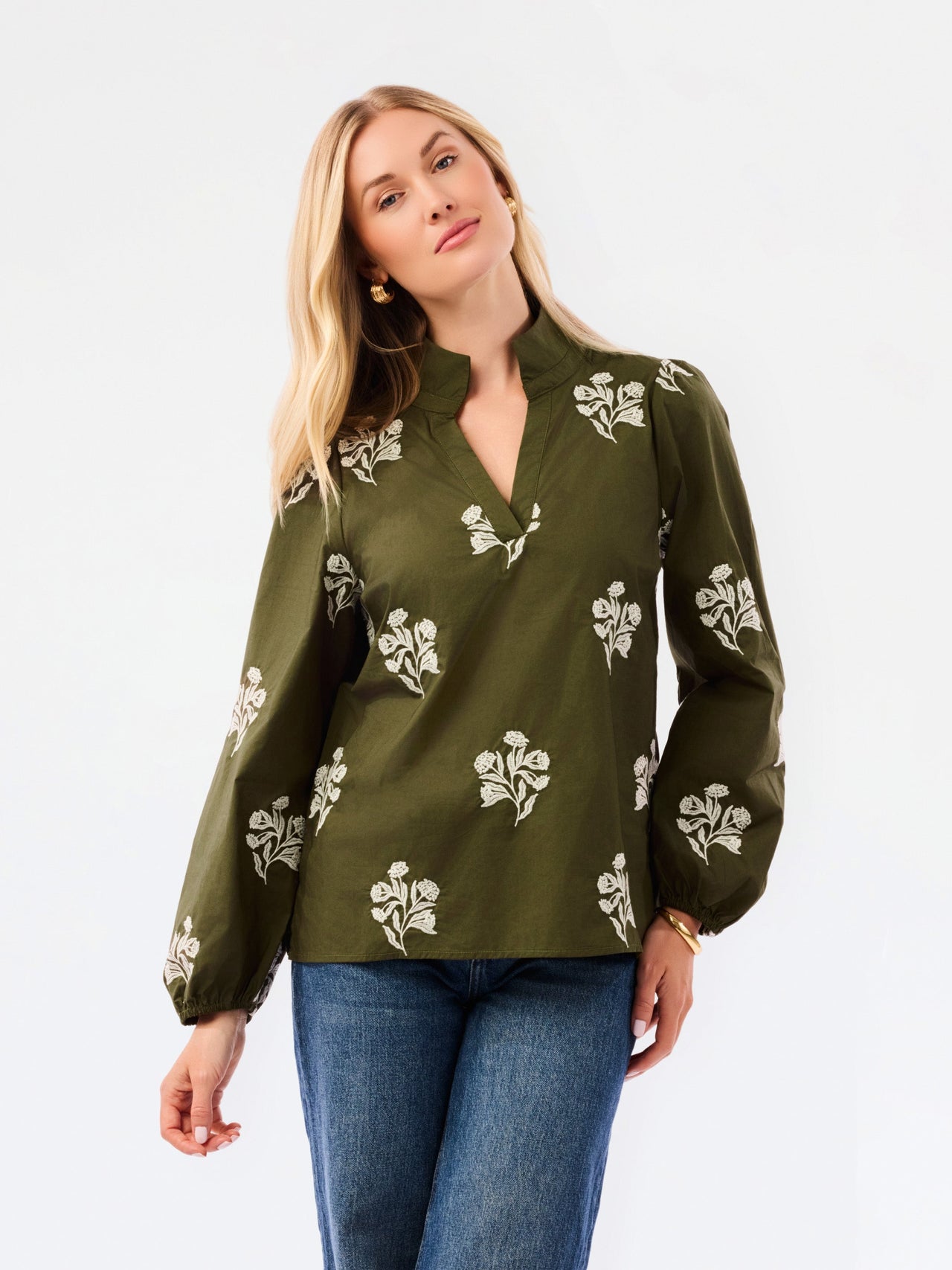 Mary Square Kayla Embroidered Top – Moonlit Grace Olive