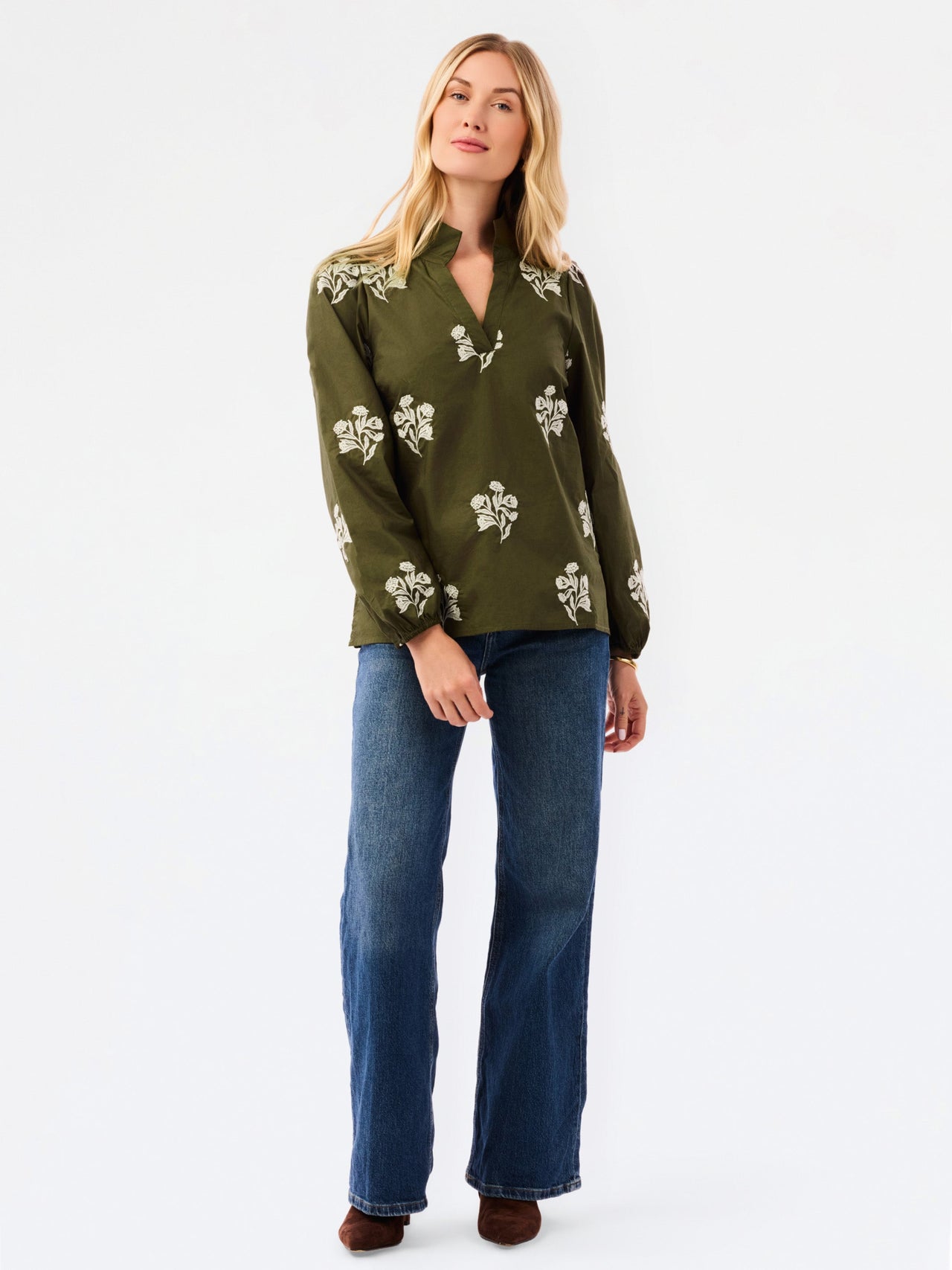 Mary Square Kayla Embroidered Top – Moonlit Grace Olive