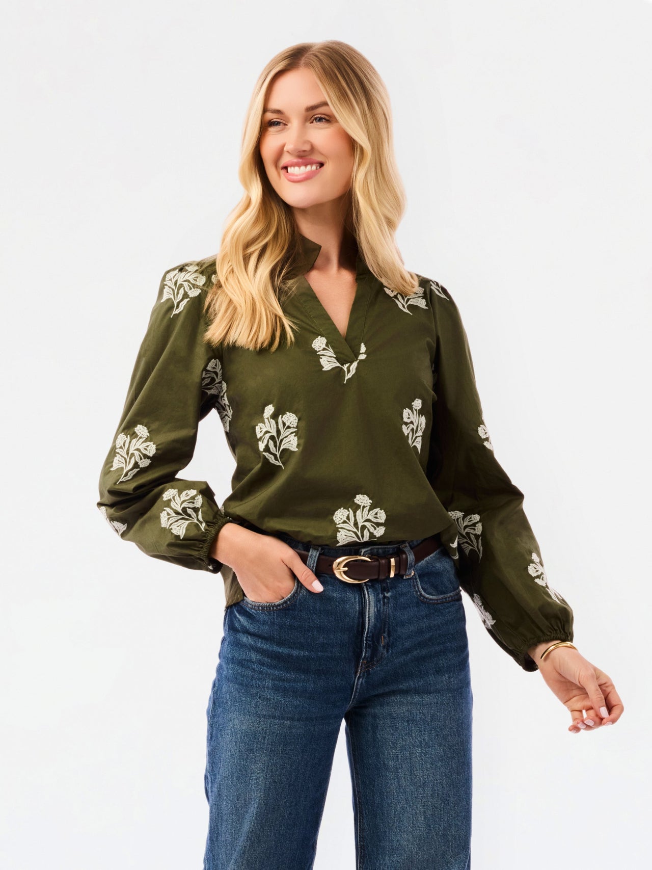 Mary Square Kayla Embroidered Top – Moonlit Grace Olive