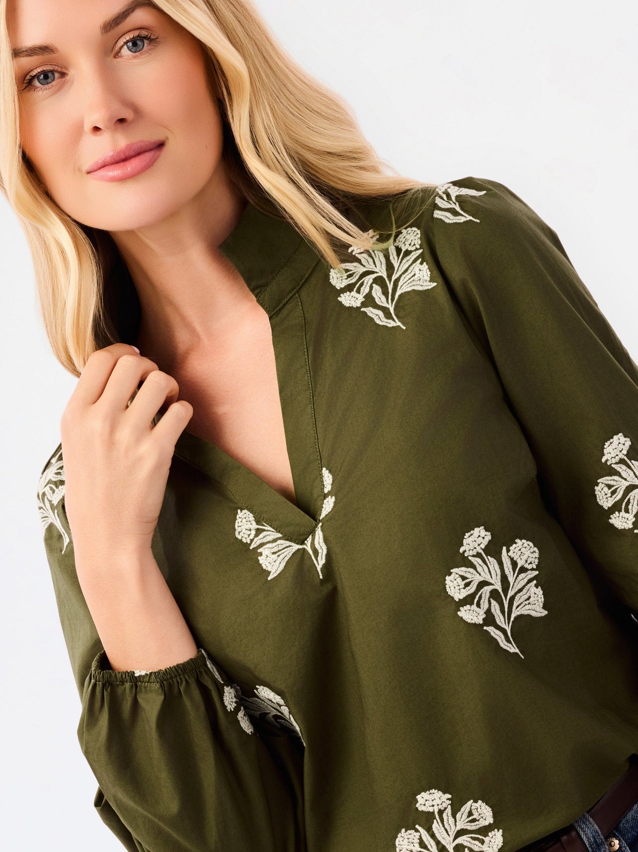 Mary Square Kayla Embroidered Top – Moonlit Grace Olive