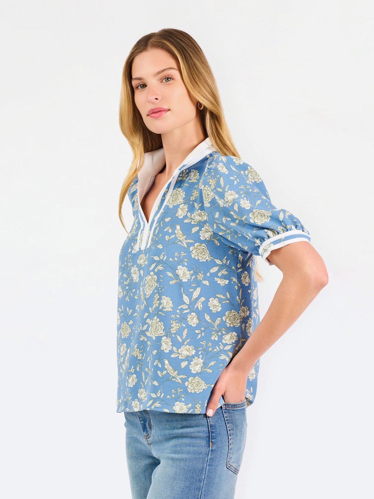 Mary Square Tricia Short Sleeve Top – Song Bird Blue