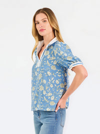Thumbnail for Mary Square Tricia Short Sleeve Top – Song Bird Blue