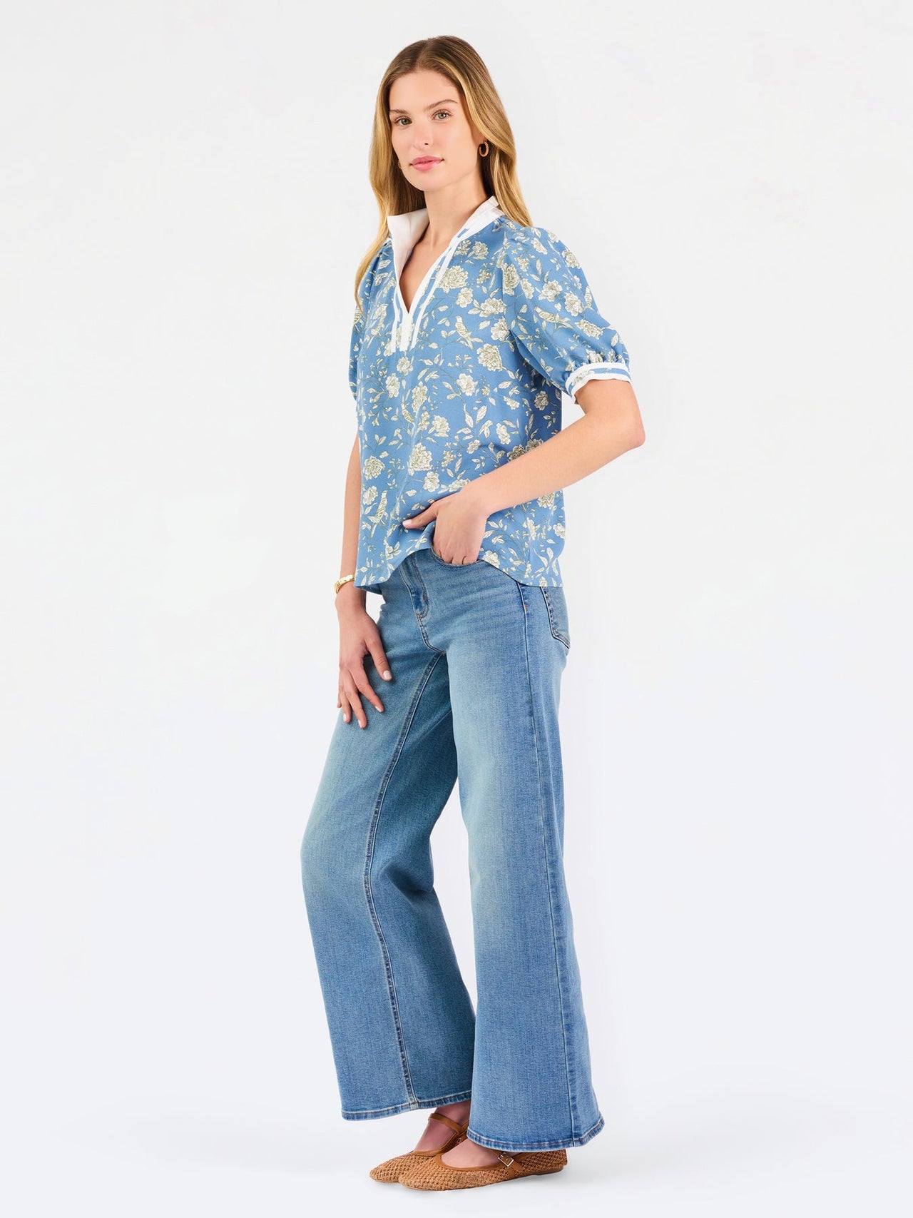 Mary Square Tricia Short Sleeve Top – Song Bird Blue