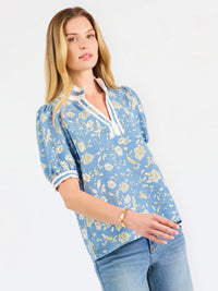 Thumbnail for Mary Square Tricia Short Sleeve Top – Song Bird Blue