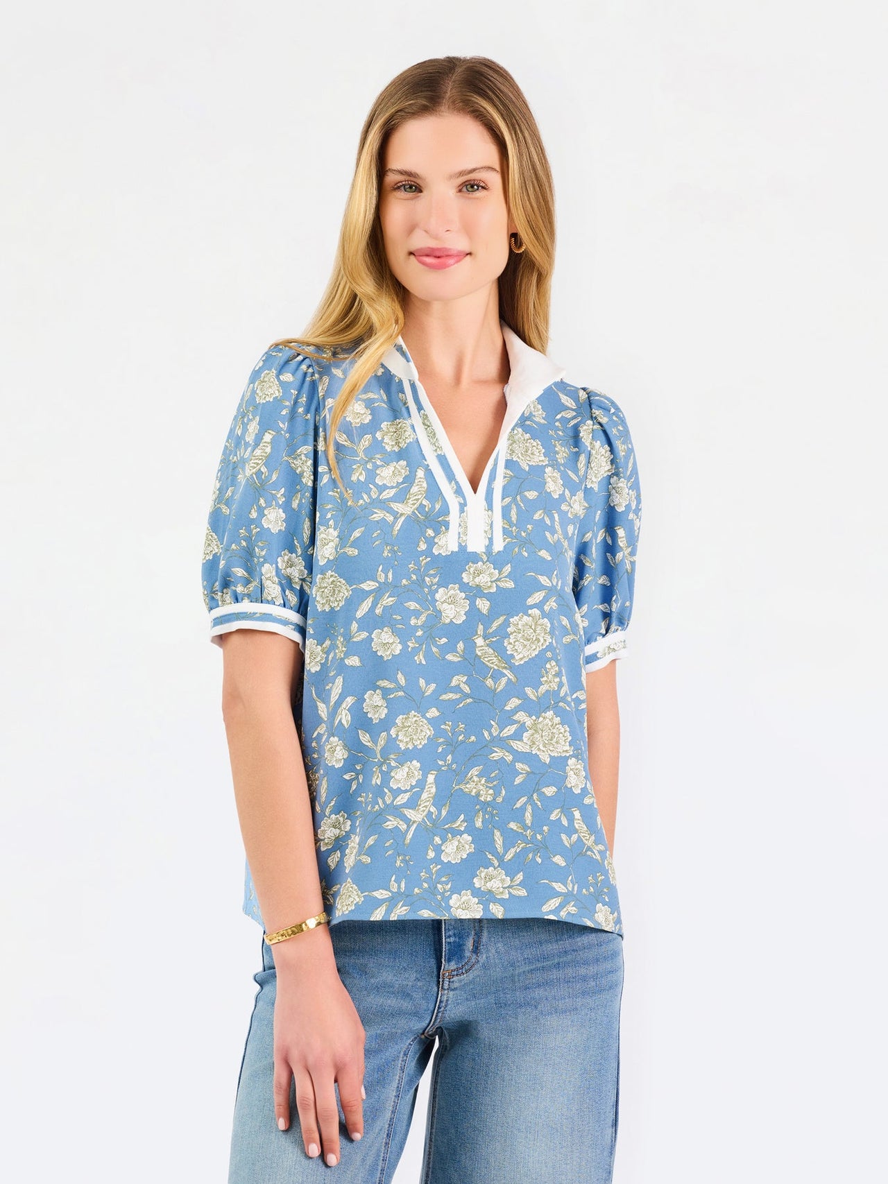 Mary Square Tricia Short Sleeve Top – Song Bird Blue