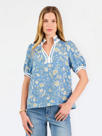 Thumbnail for Mary Square Tricia Short Sleeve Top – Song Bird Blue