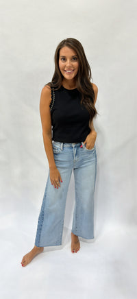 Thumbnail for Grommet Ruffle Sleeve Tank Top - Black