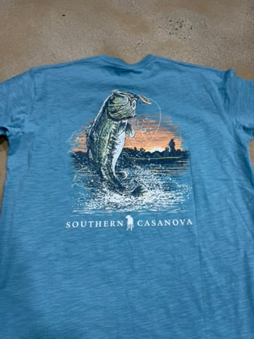 Southern Casanova Bass Splash SS Tee - Washed Denim