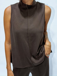 Thumbnail for Buttery Soft Brushed Modal Pintuck A-Line Tank - Espresso