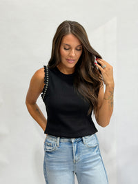 Thumbnail for Grommet Ruffle Sleeve Tank Top - Black