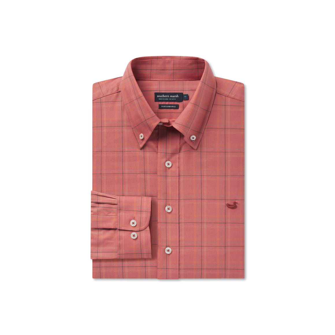 Chatham Lines Performance Button Down - Washed Red/Tan