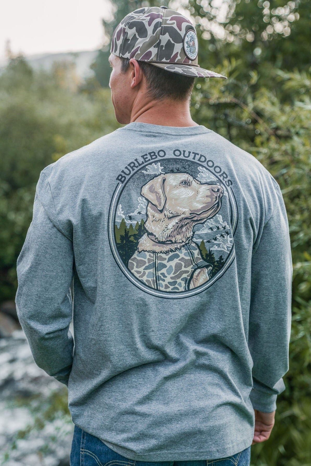 Camo Hunting Dog LS Tee - Dark Heather Grey