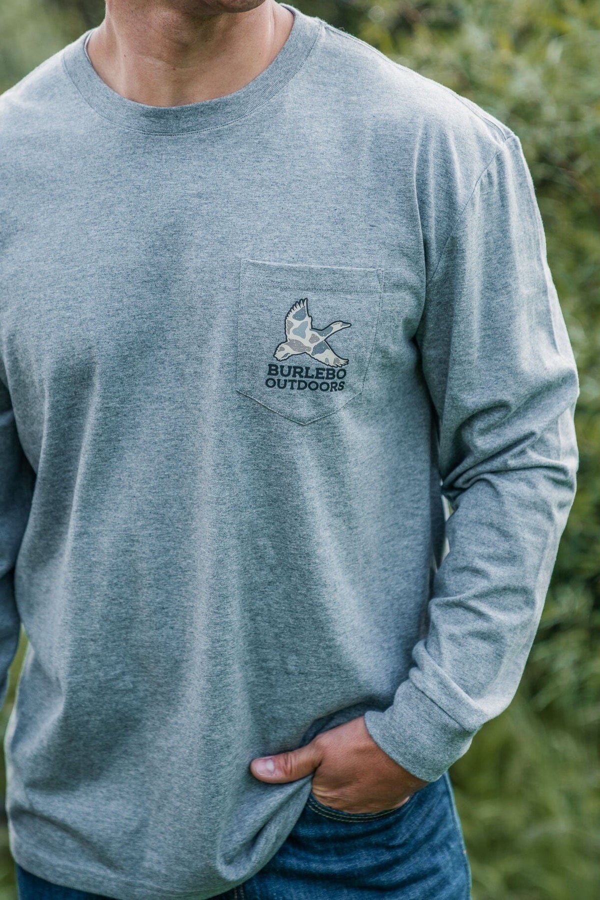 Camo Hunting Dog LS Tee - Dark Heather Grey