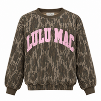 Thumbnail for PREORDER | Lulu Mac Mossy Oak Camo Sweatshirt – Light Pink Lettering